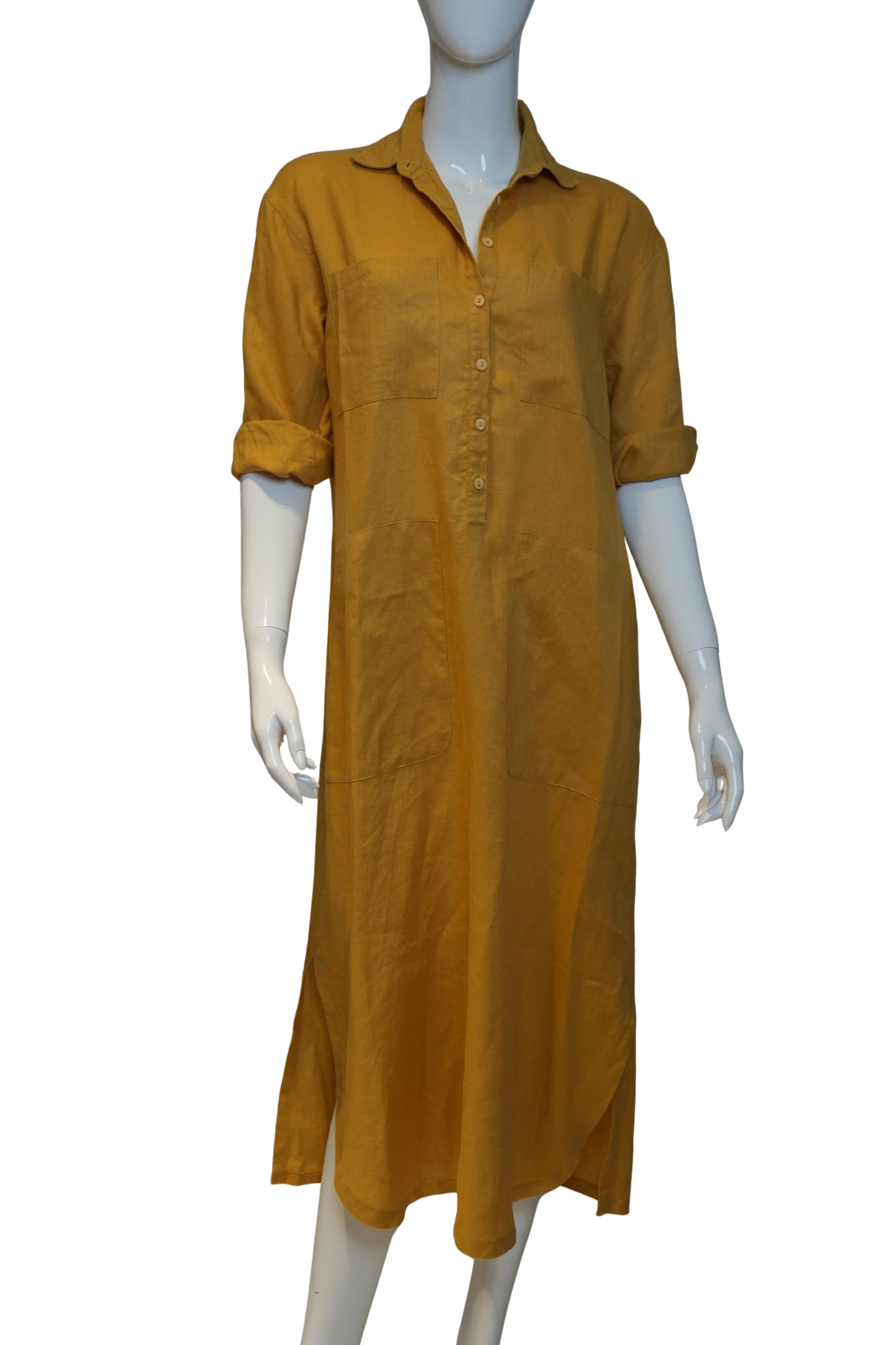 Vestido de Lino “Mostaza Solar” – Camisero Midi