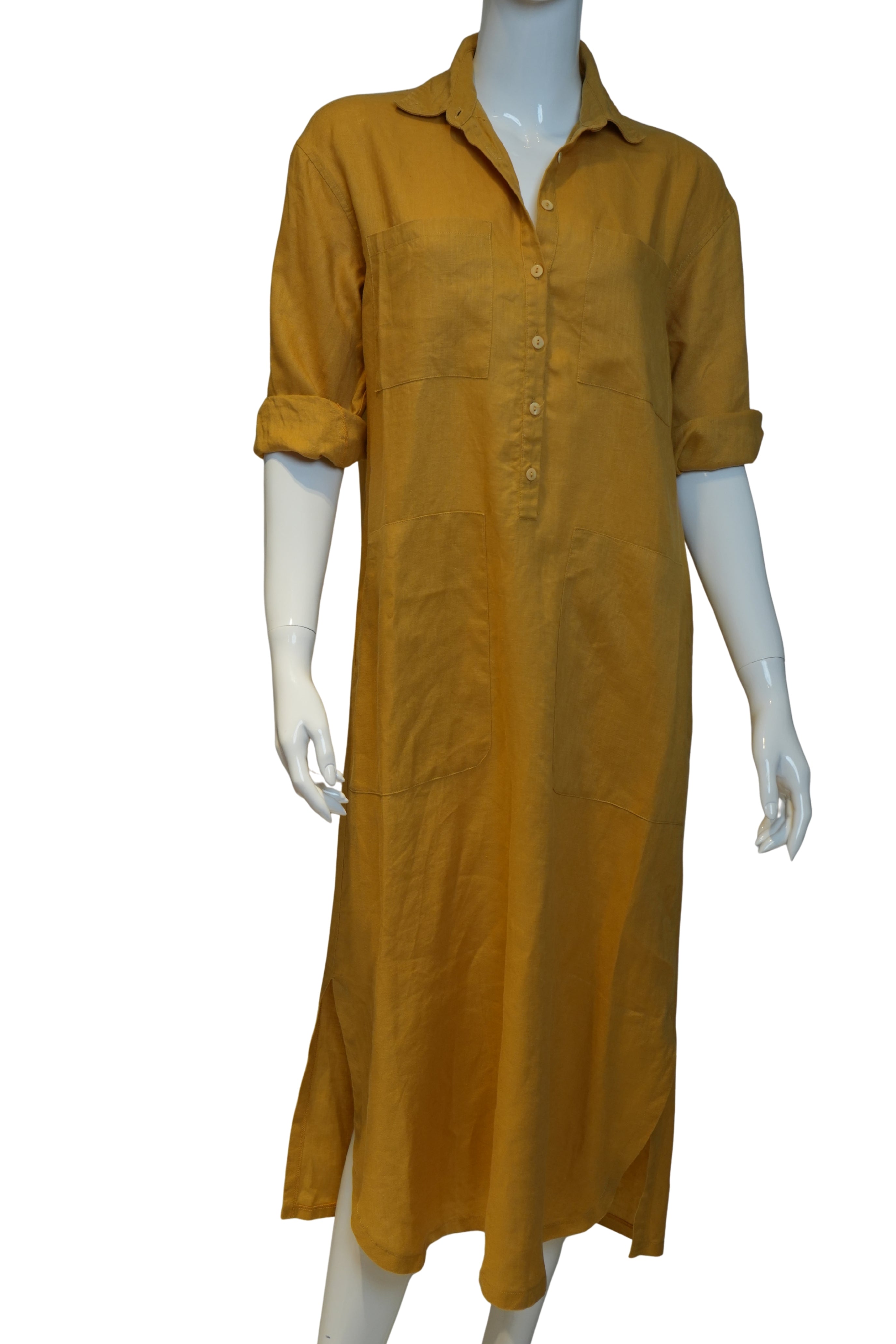 Vestido de Lino “Mostaza Solar” – Camisero Midi