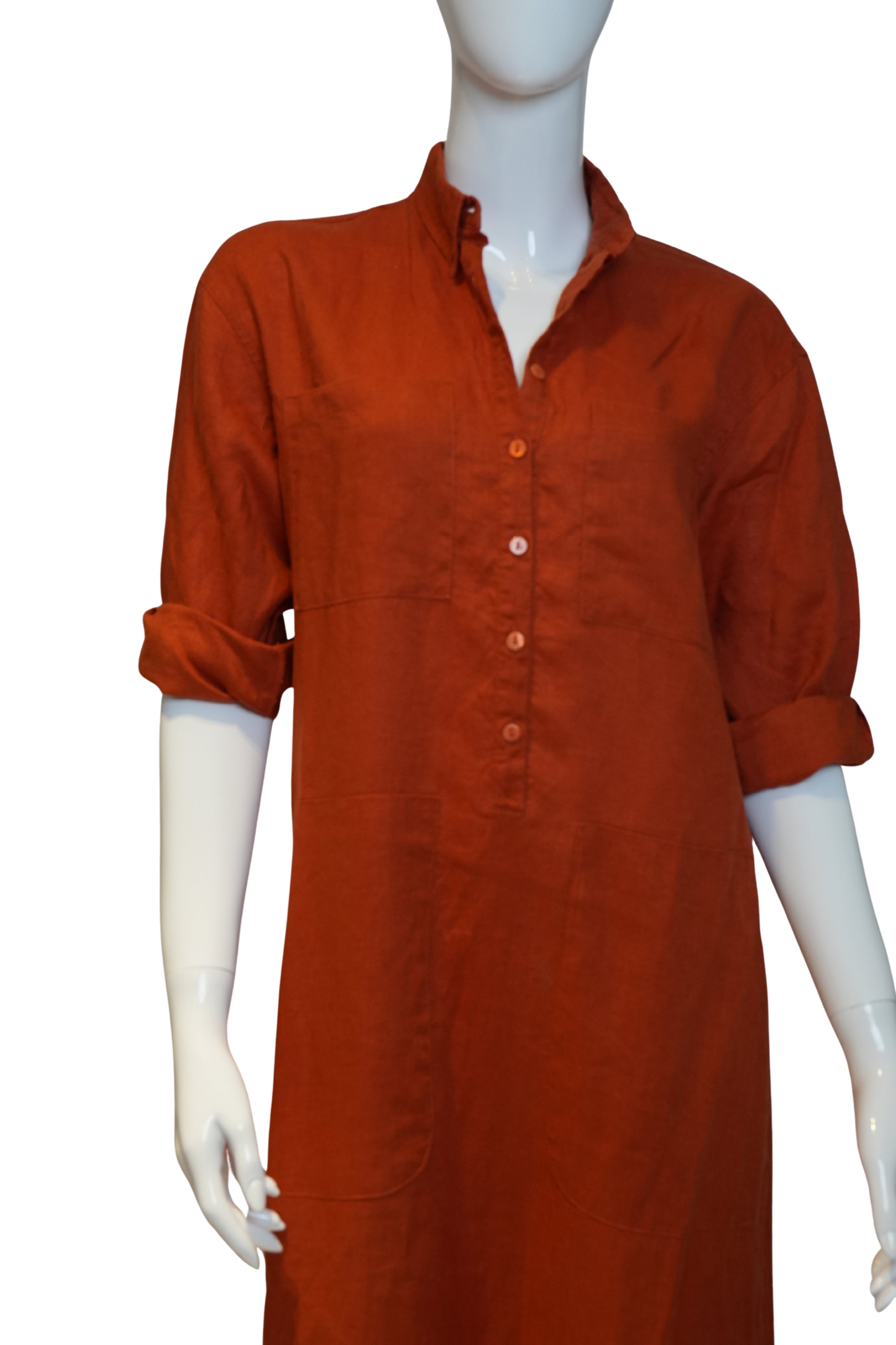 Vestido de Lino “Terracota Serena” – Camisero Midi