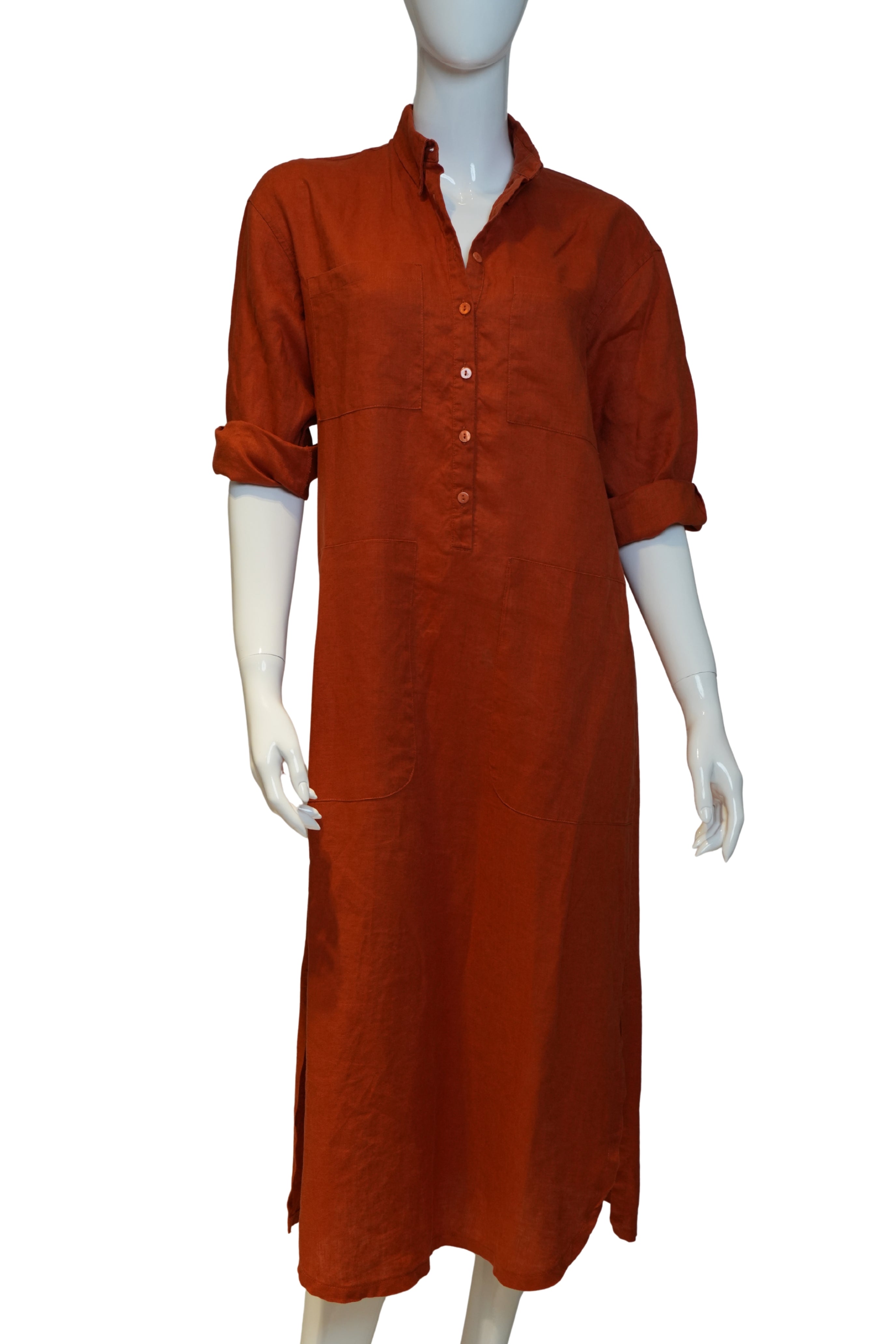 Vestido de Lino “Terracota Serena” – Camisero Midi
