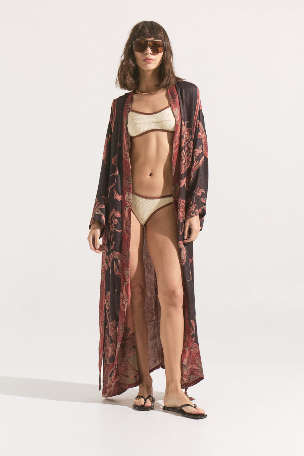 Kimono Largo Kyoto Noir – Cashmere & Seda Estampado