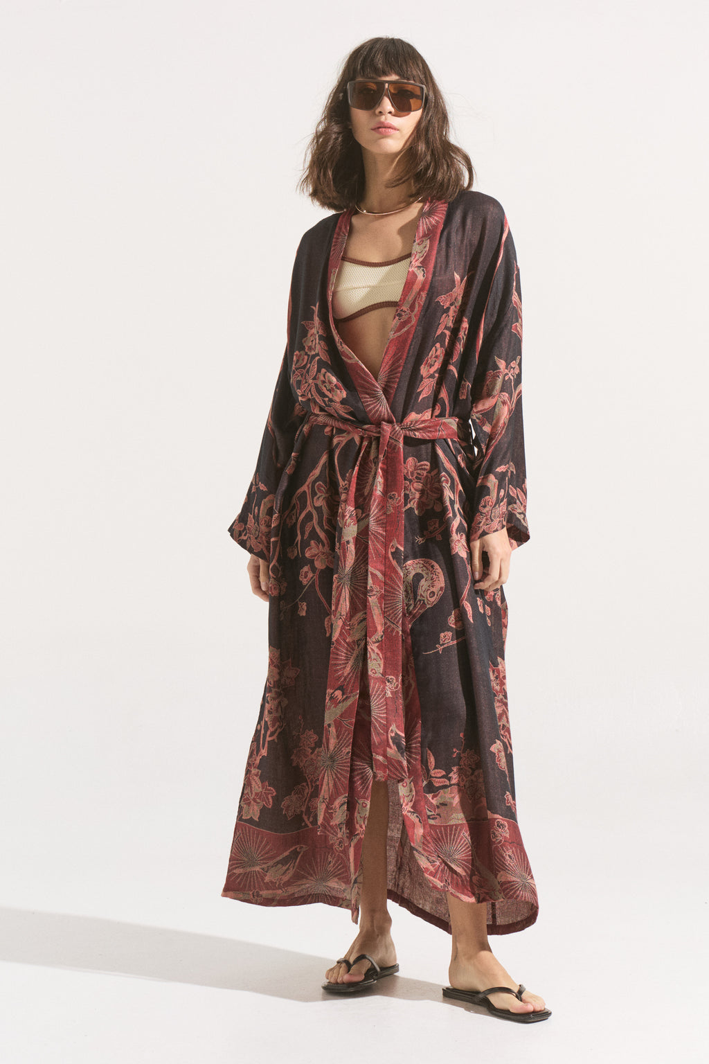 Kimono Largo Kyoto Noir – Cashmere & Seda Estampado