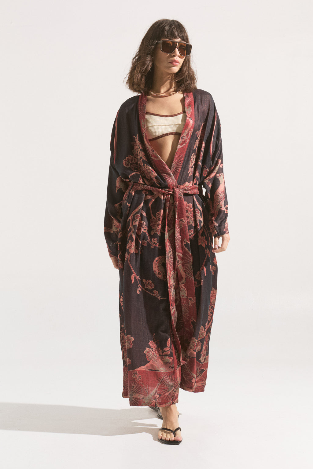 Kimono Largo Kyoto Noir – Cashmere & Seda Estampado