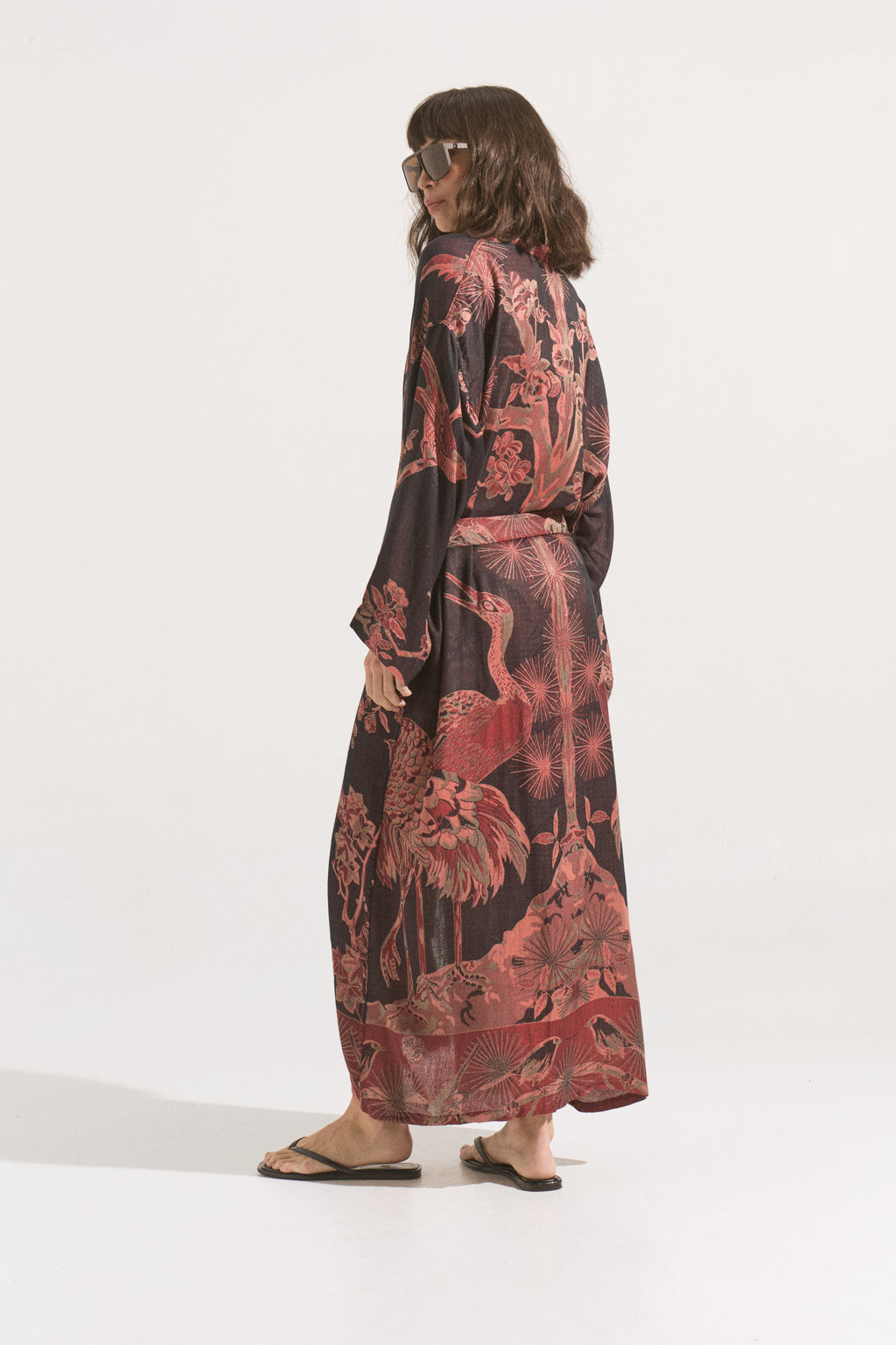 Kimono Largo Kyoto Noir – Cashmere & Seda Estampado
