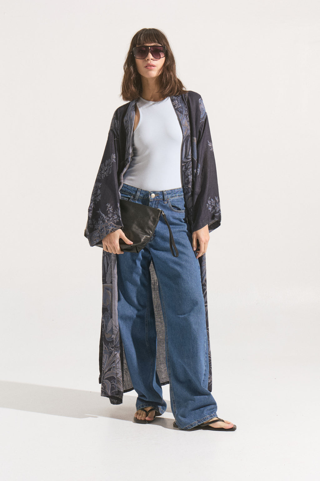 Kimono Largo Midnight Garden – Cashmere & Seda Estampado