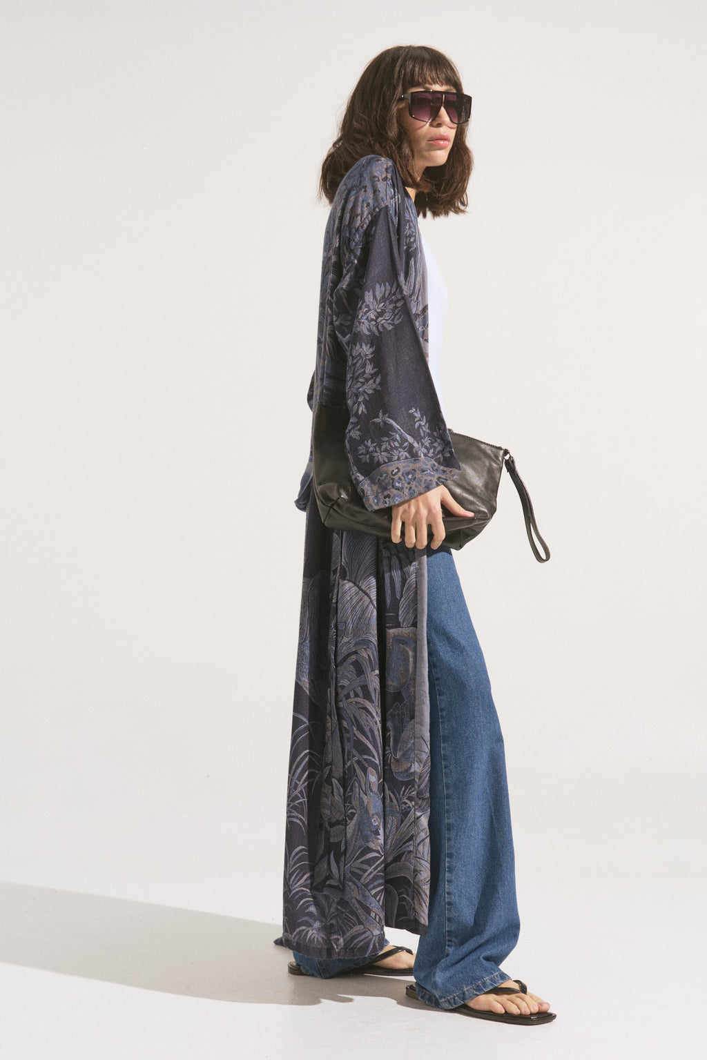 Kimono Largo Midnight Garden – Cashmere & Seda Estampado