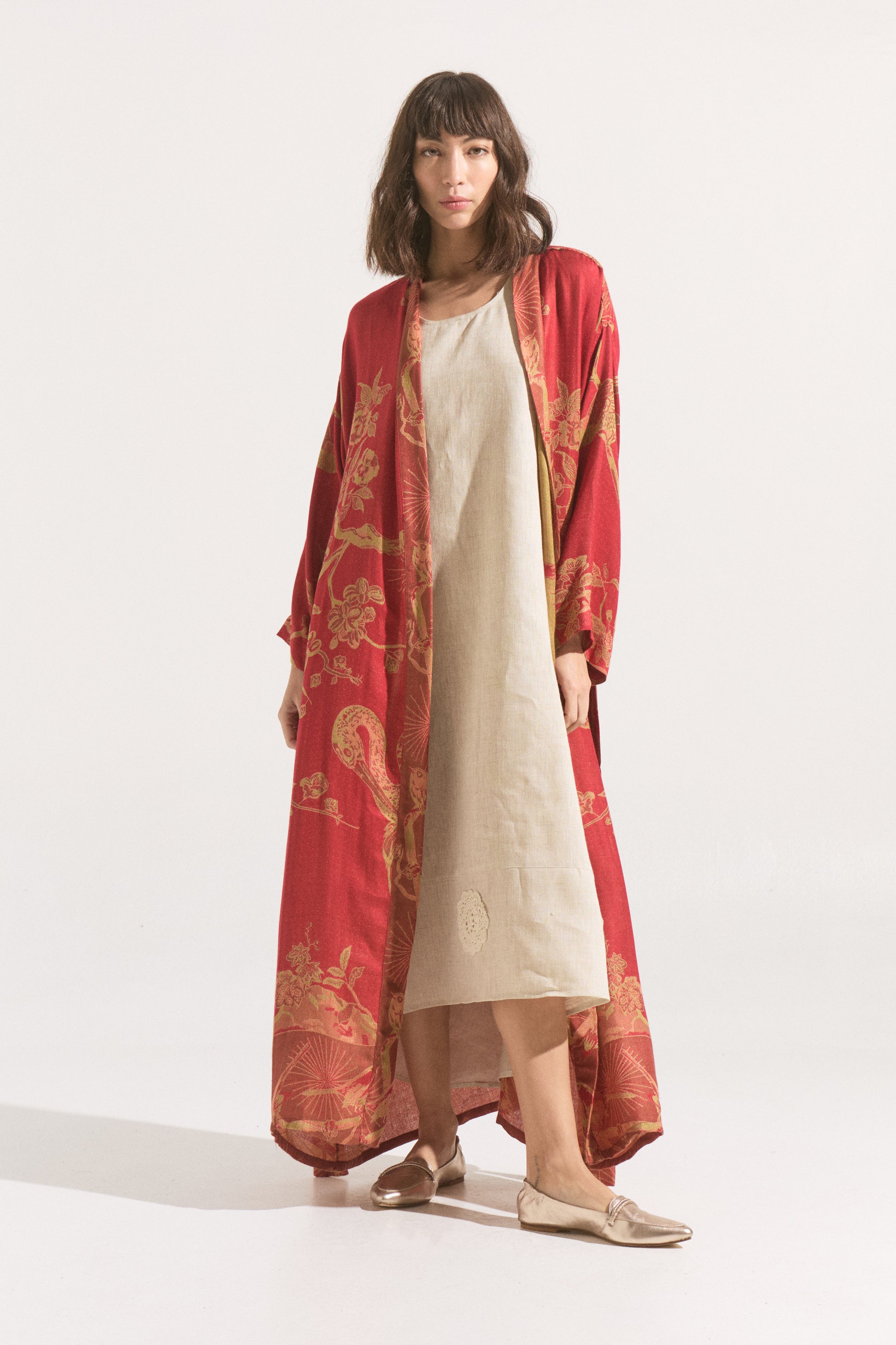 Kimono Largo Imperial Rouge – Cashmere & Seda Estampado