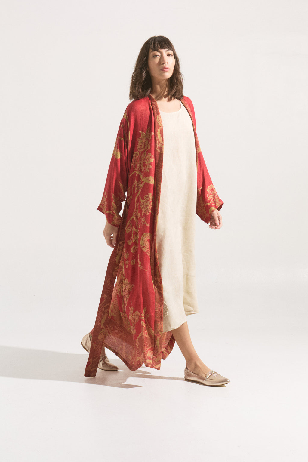 Kimono Largo Imperial Rouge – Cashmere & Seda Estampado