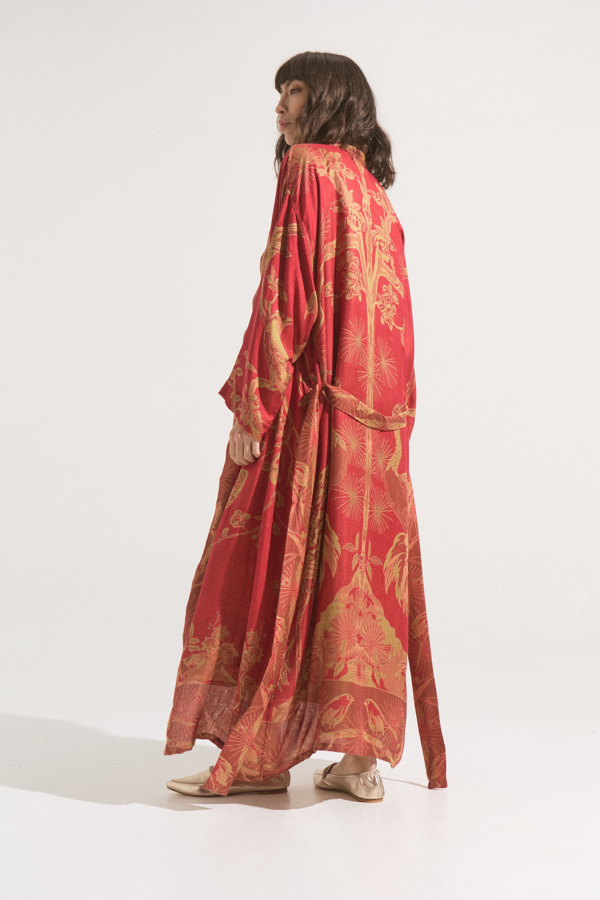 Kimono Largo Imperial Rouge – Cashmere & Seda Estampado