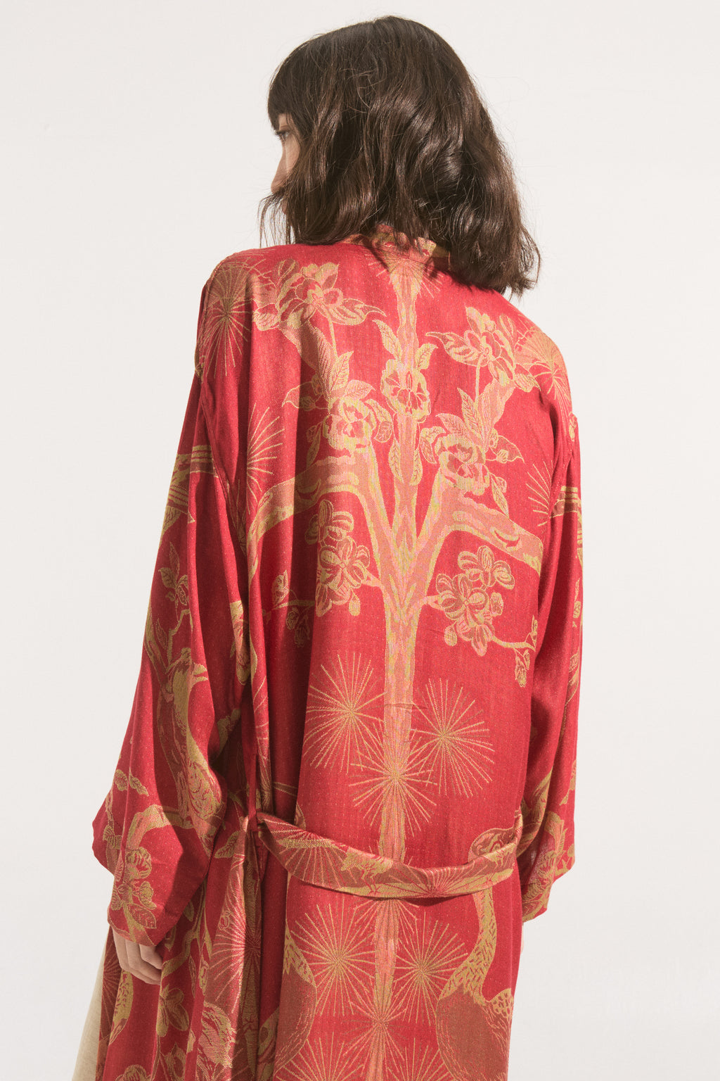 Kimono Largo Imperial Rouge – Cashmere & Seda Estampado