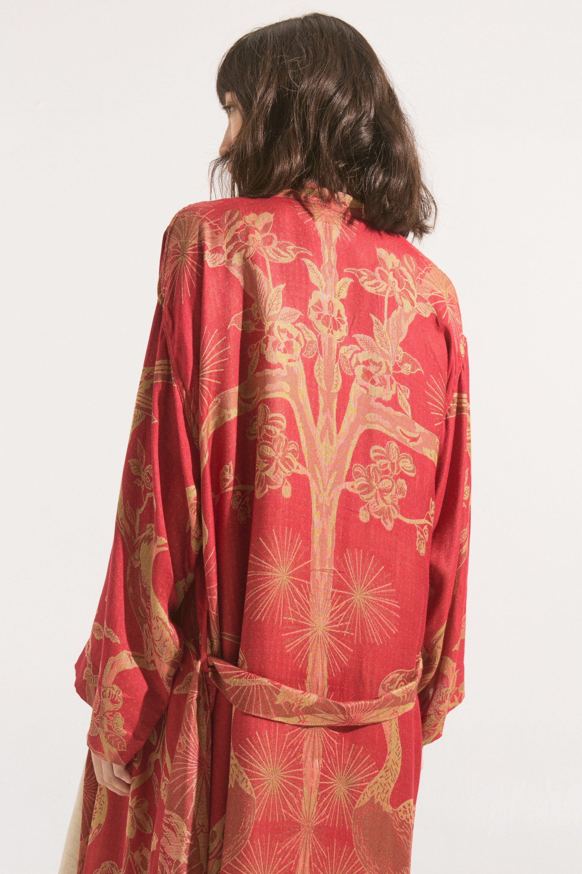 Kimono Largo Imperial Rouge – Cashmere & Seda Estampado