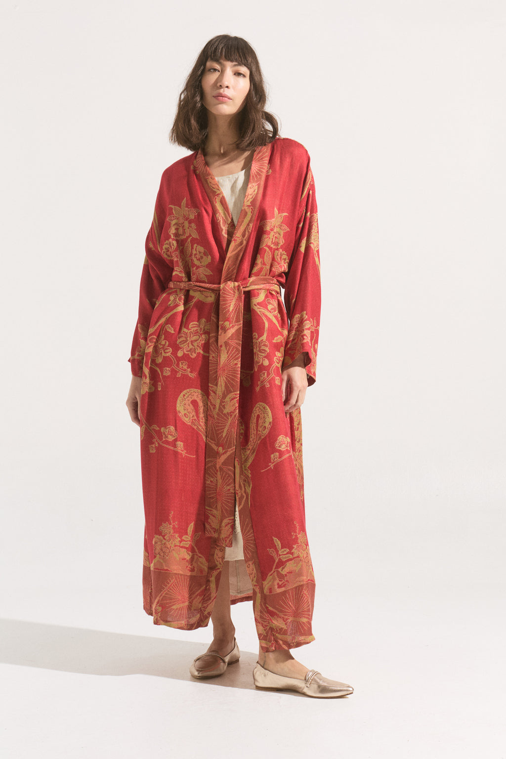 Kimono Largo Imperial Rouge – Cashmere & Seda Estampado