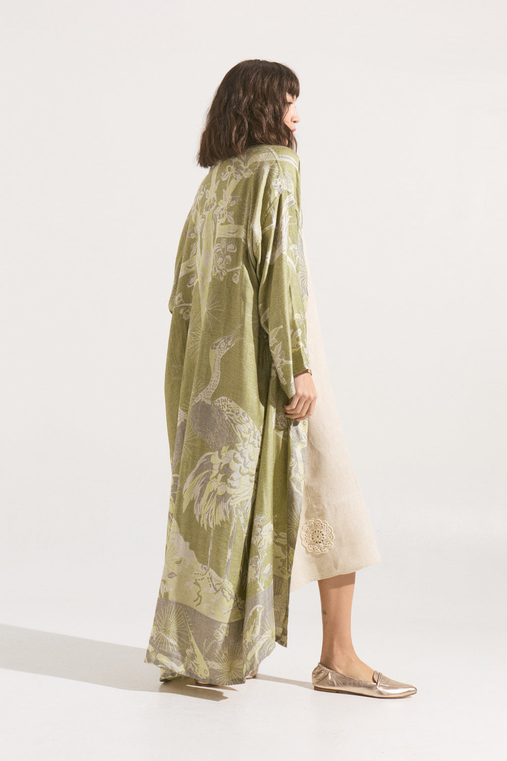 Kimono Largo Olive Serenity – Cashmere & Seda Estampado