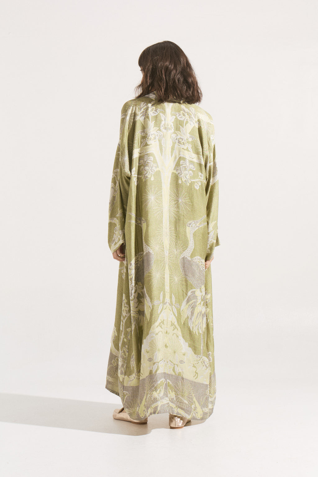 Kimono Largo Olive Serenity – Cashmere & Seda Estampado