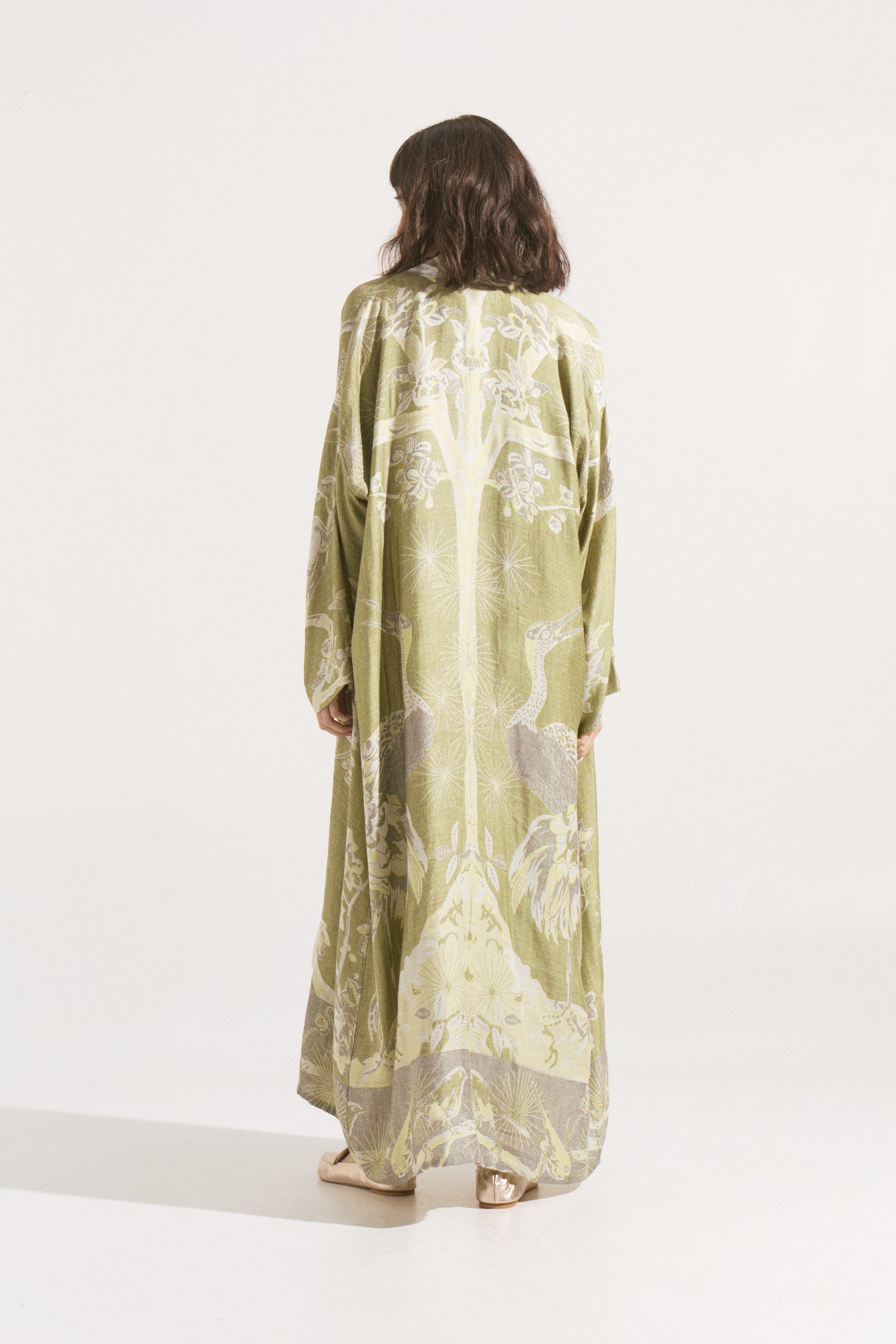 Kimono Largo Olive Serenity – Cashmere & Seda Estampado