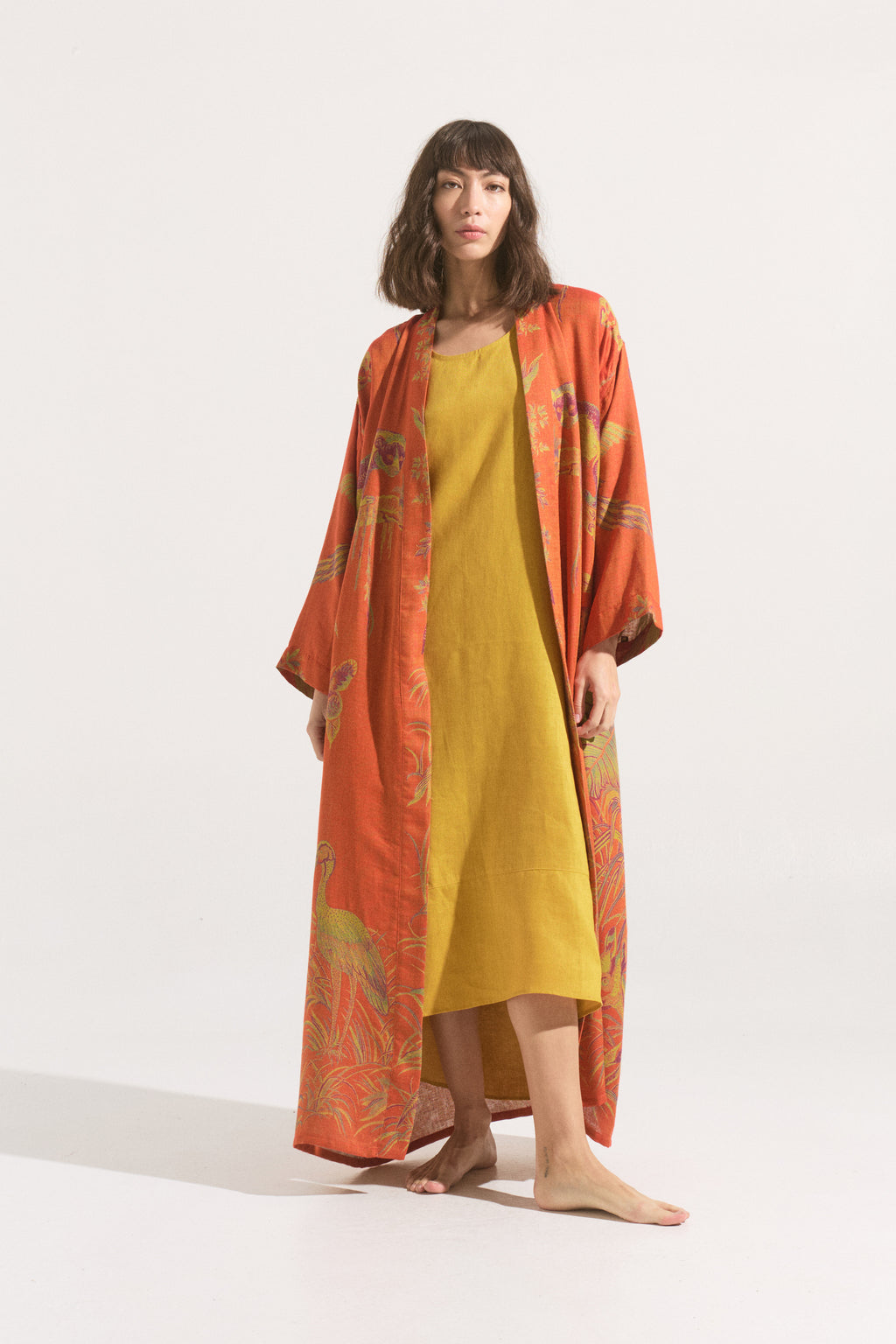 Kimono Largo Sunset Crane – Cashmere & Seda Estampado