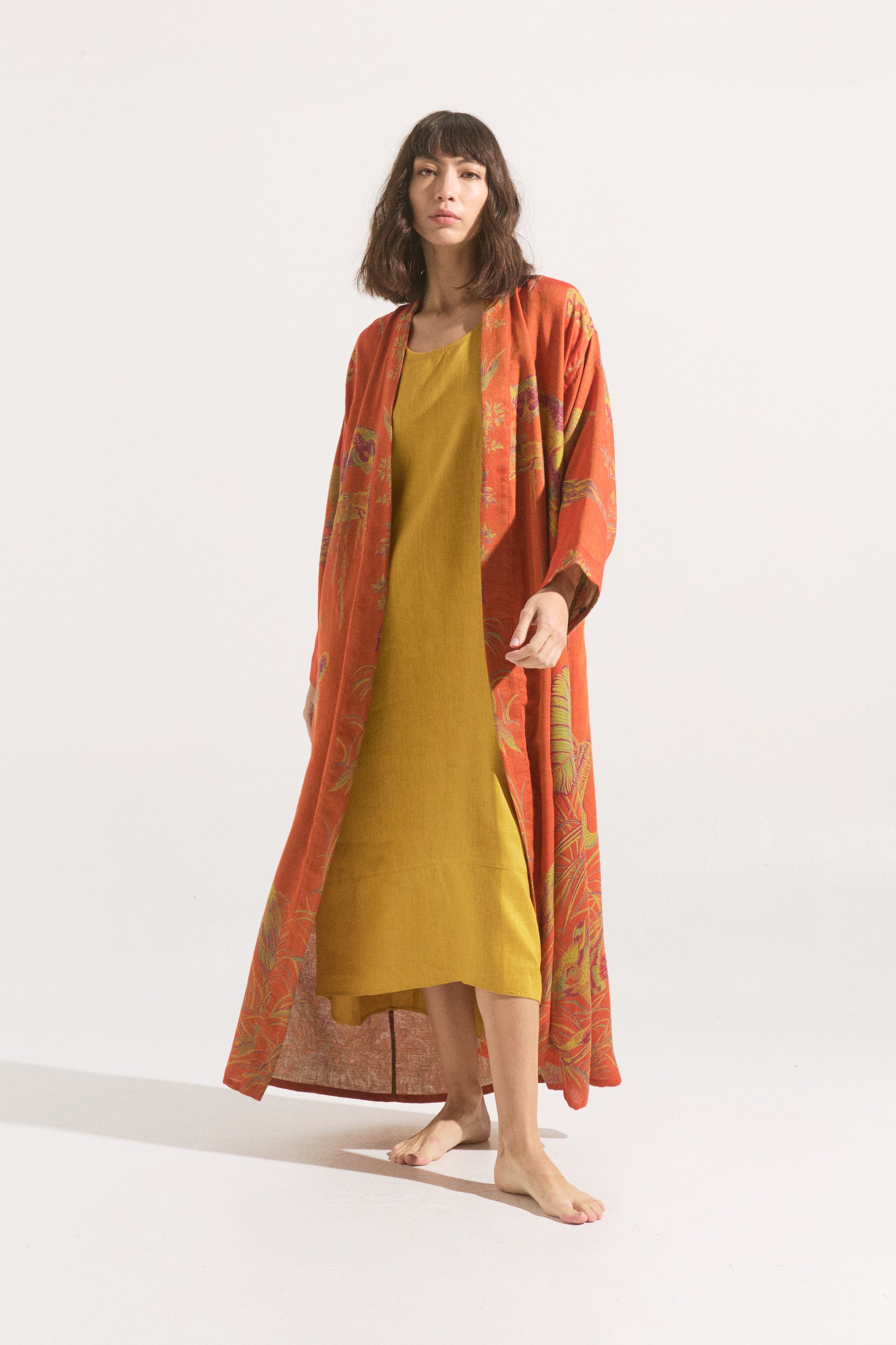 Kimono Largo Sunset Crane – Cashmere & Seda Estampado
