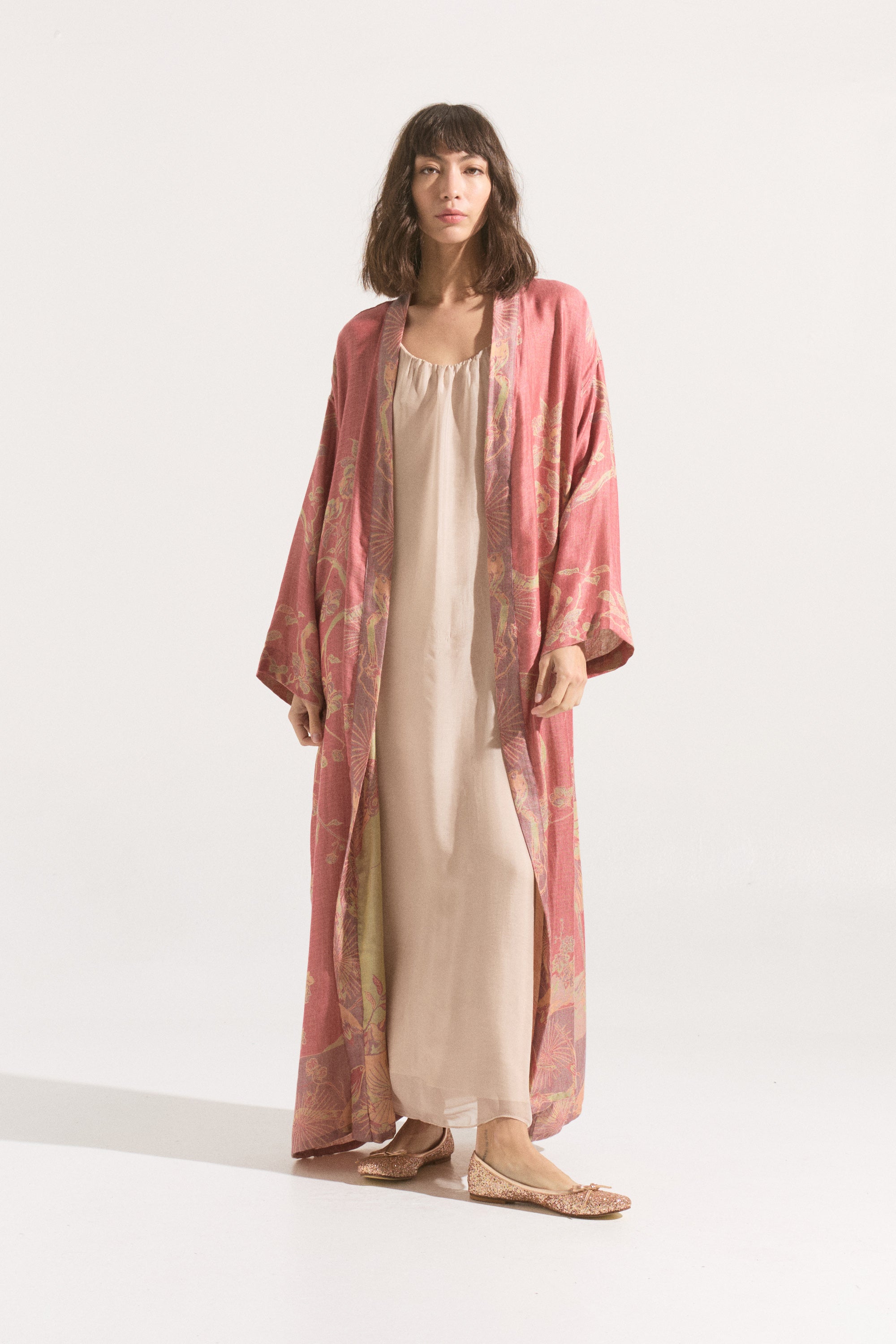 Kimono Largo Sakura Blush – Cashmere & Seda Estampado