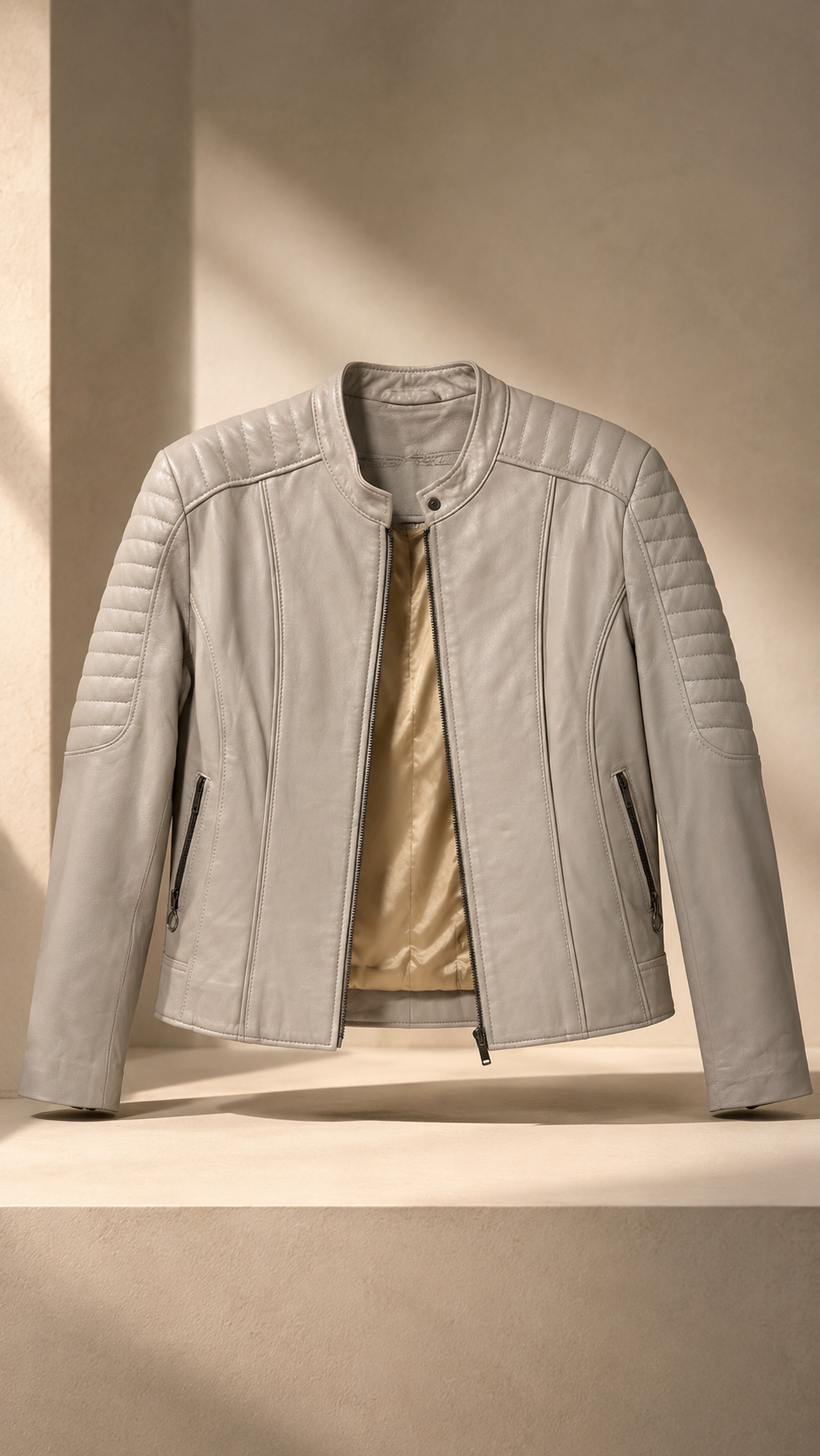 Campera de Cuero Marroquí Gris